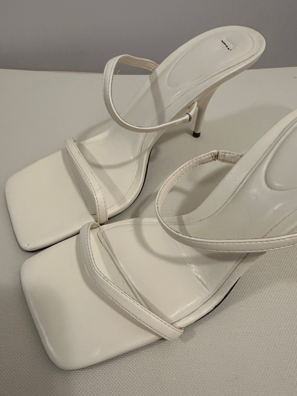 Zara White Strappy Square-Toe Stiletto Heels Sandals - Picture 8 of 8